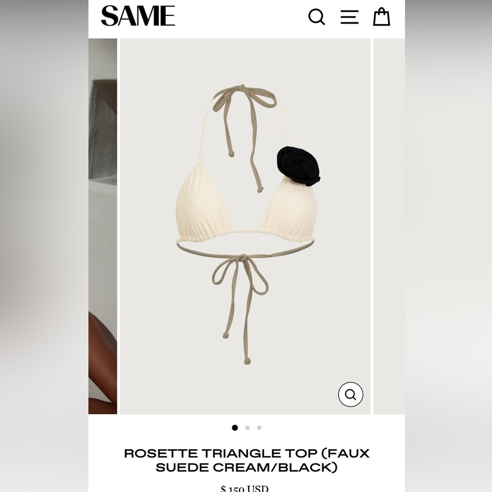 SAME SWIM - ROSETTE TRIANGLE TOP (FAUX SUEDE CREAM/BLACK)